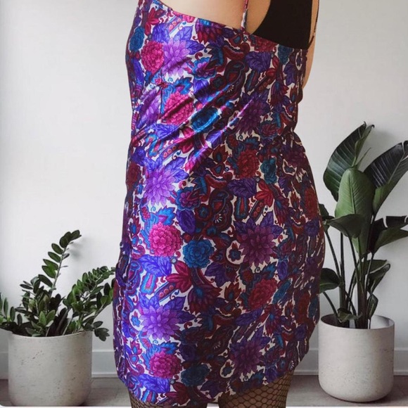 Vintage 90โ๐ Floral Mini Slip Dress Neon Purple Bright Medium - Picture 4 of 10